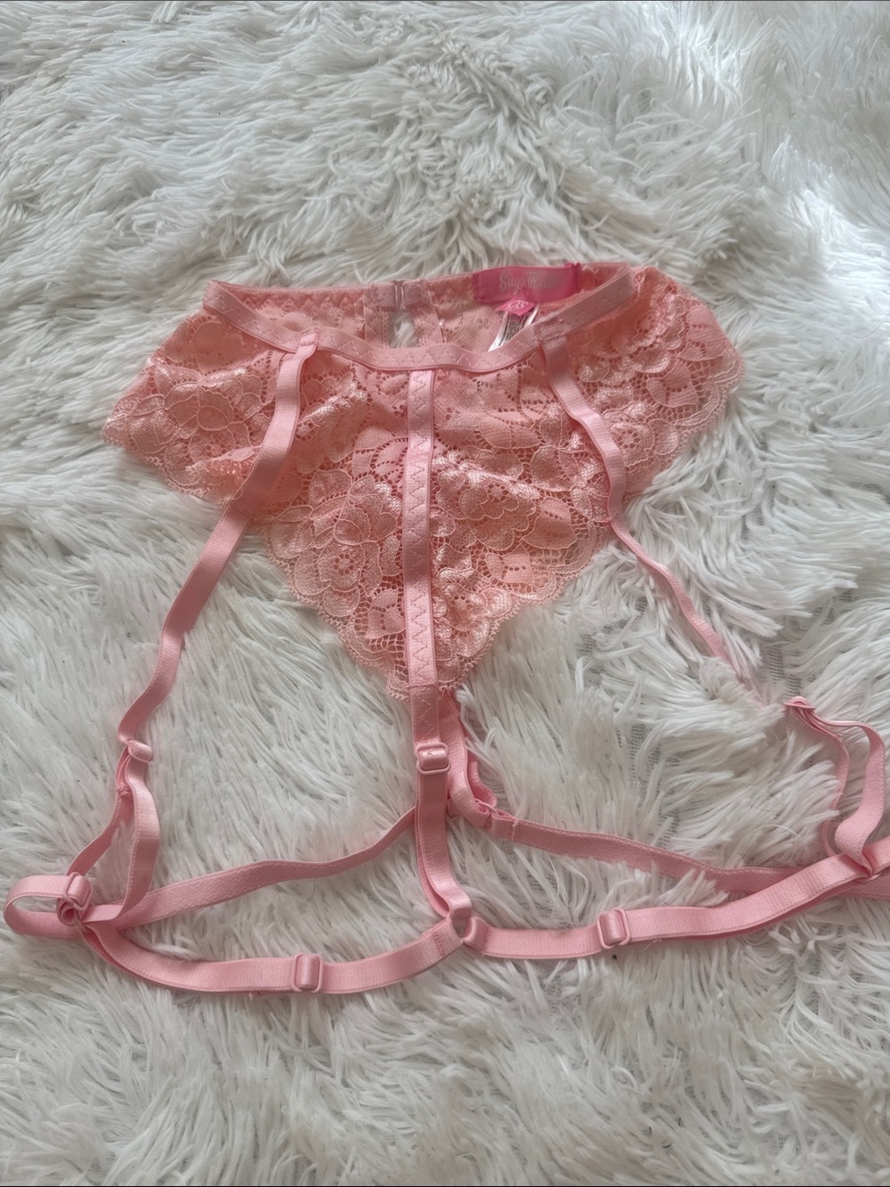Sugar Thrillz Soft Pink/peach Lace Choker harness with Adjustable Straps